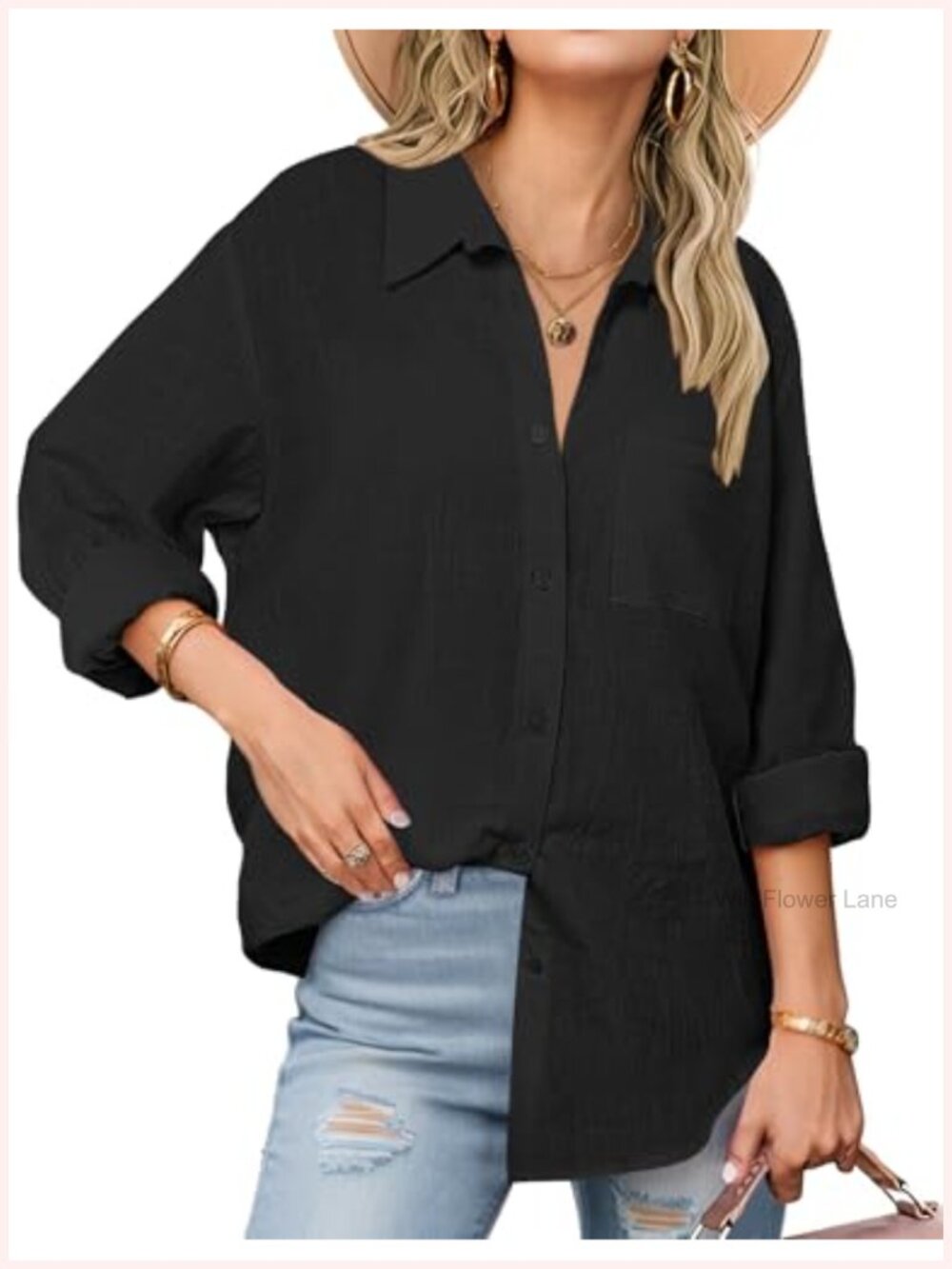 Cotton Button Down Shirt Long Sleeve Casual Blouse